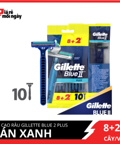 Dao cạo râu Gillette Blue 2 Plus Cán xanh siêu tiết kiệm Gói 8+2