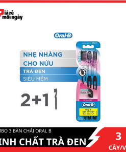 Bàn chải Oral B Tinh chất trà đen Vỉ 3 cây (2 tặng 1) (khuyên dùng bởi Nha sĩ)