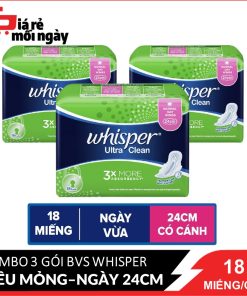 Combo 3 Băng vệ sinh Whisper Siêu mỏng có cánh Ngày (24cm) 18 miếng x3