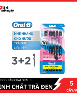 Bàn chải Oral B Tinh chất trà đen Vỉ 5 cây (3 tặng 2) (khuyên dùng bởi Nha sĩ)