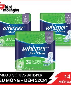 Combo 3 Băng vệ sinh Whisper Siêu mỏng có cánh Đêm (32cm) 14 miếng X3